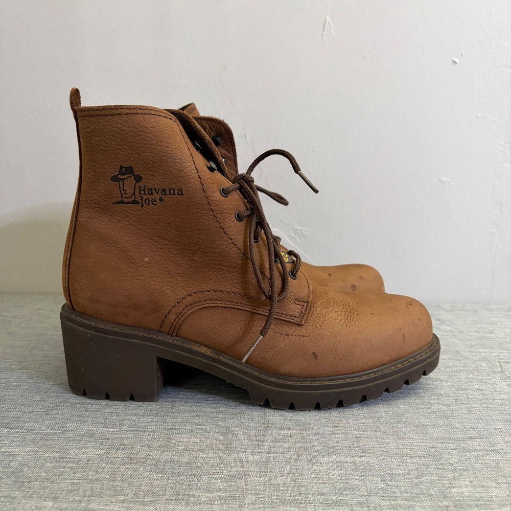 Havana Joe Boots Womens 40 Tan Leather Lace Up Lug Sole‎ Block Heel 110-B Spain